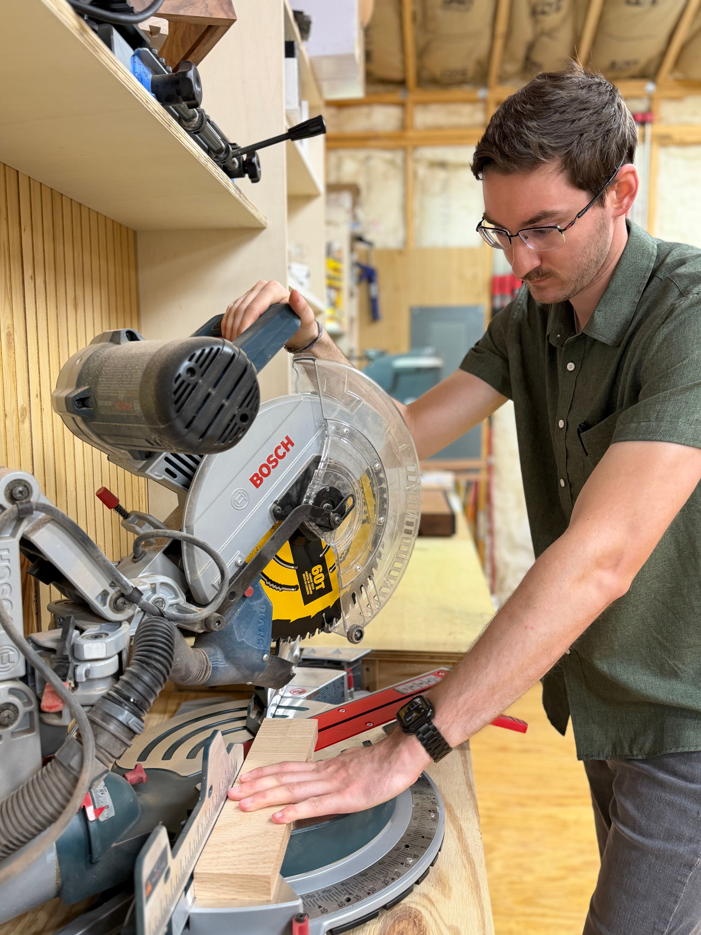 Noah L. Ward at the miter saw