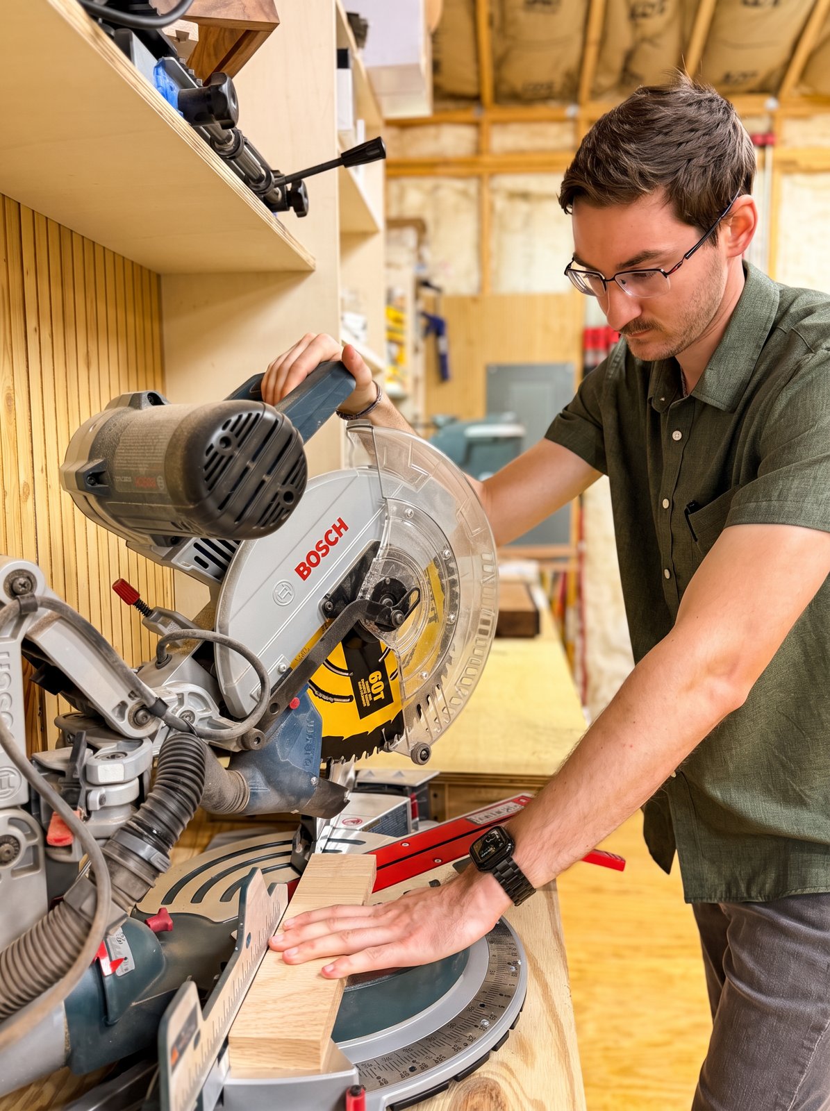 Noah L. Ward at the miter saw